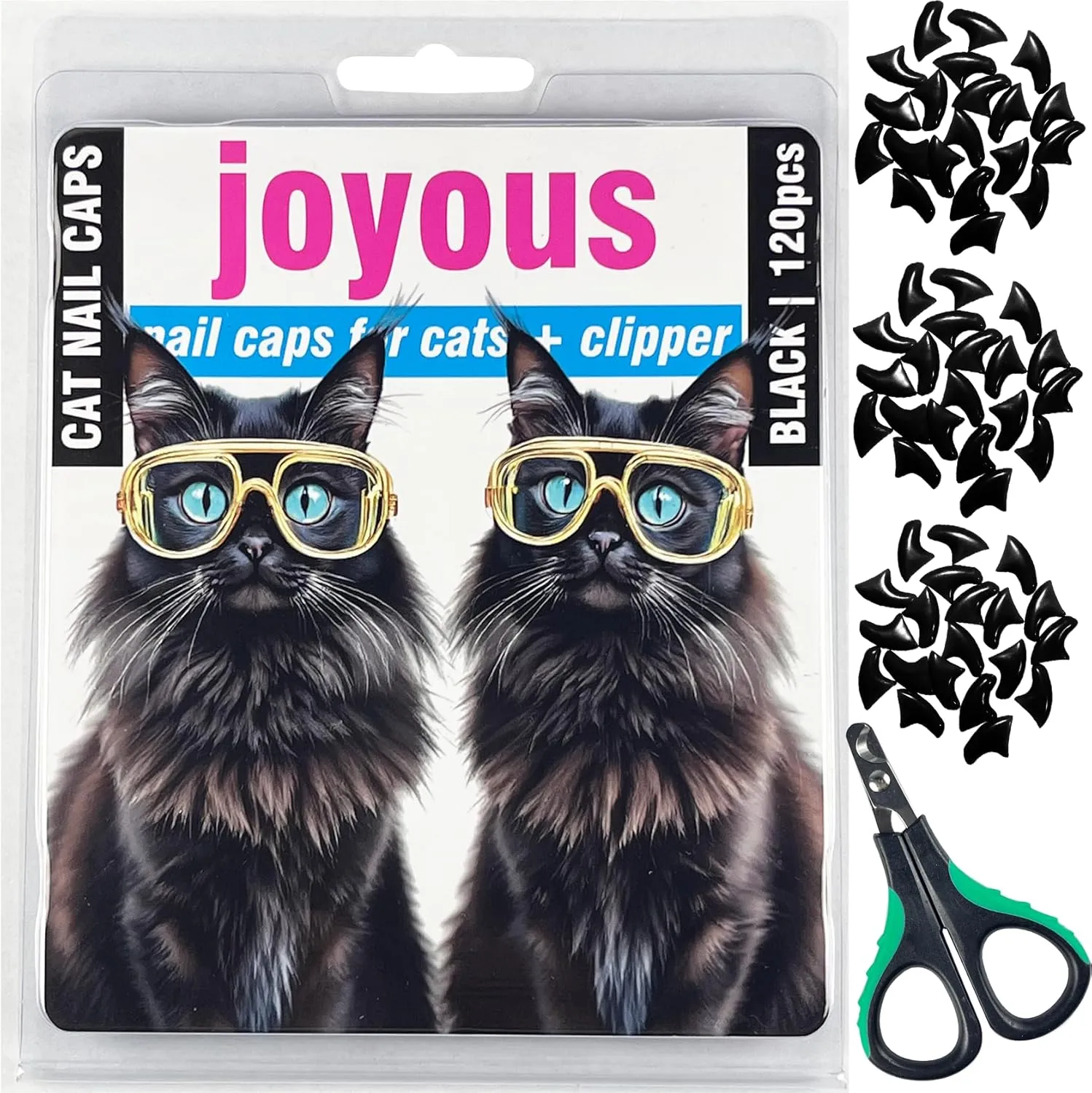 120pcs Black Cat Nail Caps with Nail Clipper Set, Cat Claw Caps with Nail Clipper Set, Pet Nail Clipper Covers for Cats with Adhesive and Applicators (M)