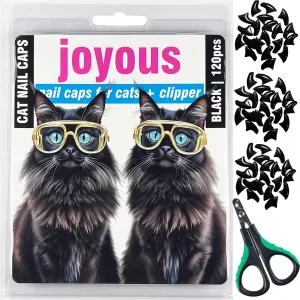 120pcs Black Cat Nail Caps with Nail Clipper Set, Cat Claw Caps with Nail Clipper Set, Pet Nail Clipper Covers for Cats with Adhesive and Applicators (M)