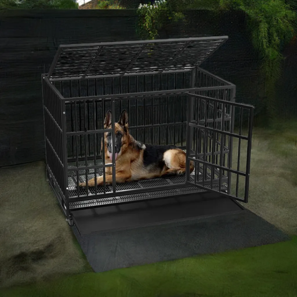 48/38 inch Heavy Duty Indestructible Dog Crate, Escape Proof Dog Cage Kennel with Lockable Wheels,47.2"L x 30.7"W x 36.0"H