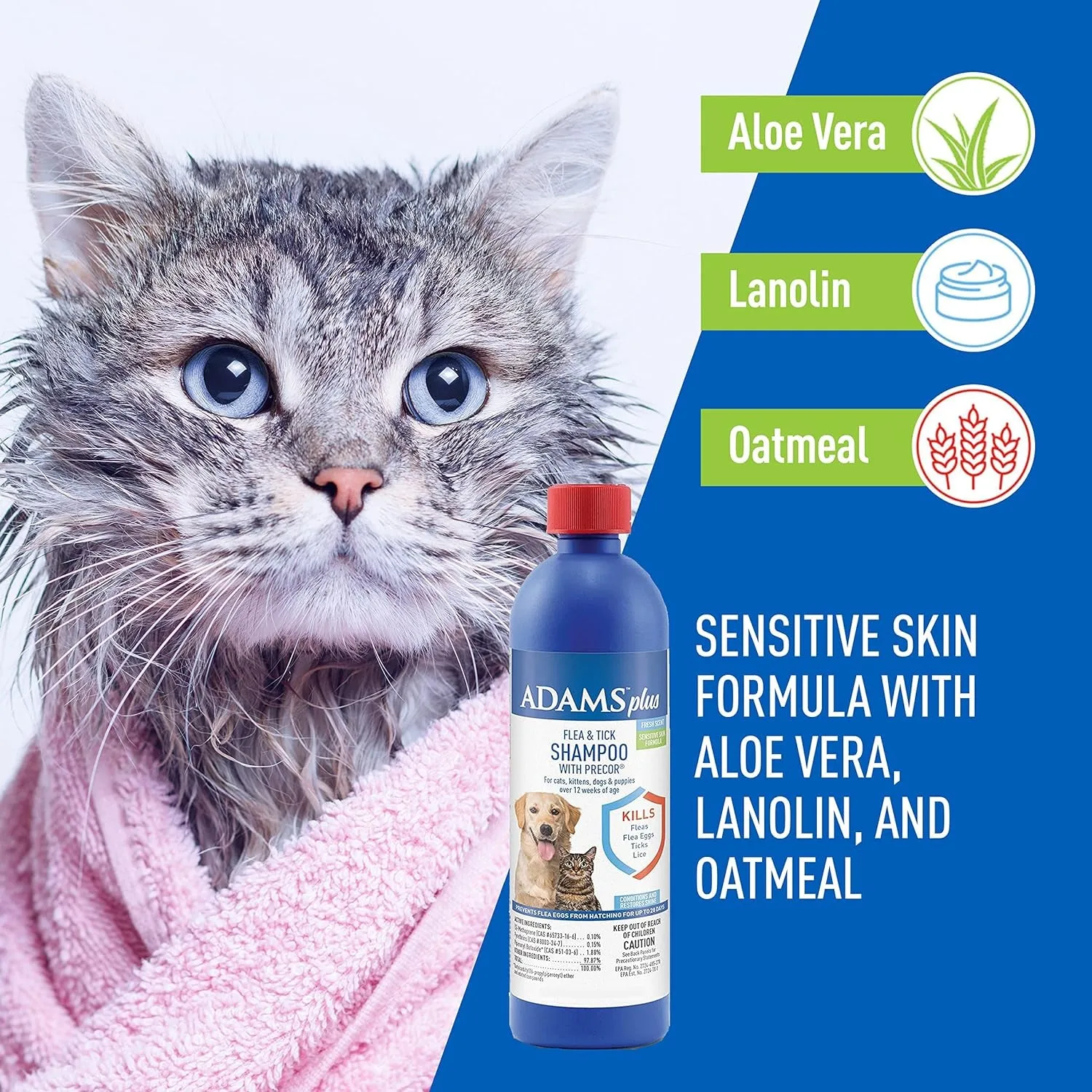 Adams Plus Flea & Tick Shampoo - Kills Fleas, Ticks & Lice, Soothing Aloe, 12oz