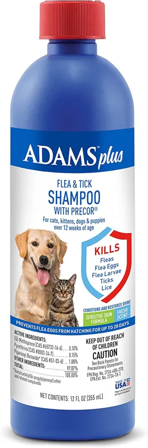 Adams Plus Flea & Tick Shampoo - Kills Fleas, Ticks & Lice, Soothing Aloe, 12oz