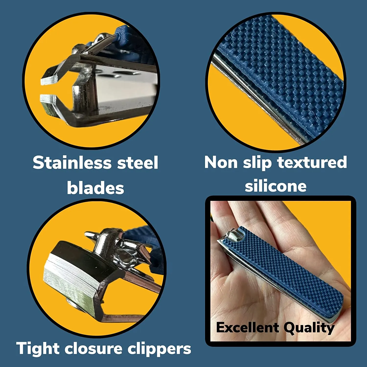 ALAZCO x2 Soft Grip Toenail Clippers Non-Slip Stainless Steel Nail Clippers Manicure Pedicure Sharp Fingernail Clippers Hand Foot Manicure Scissors Manicure Tools Men Women Thick Nails -Navy Blue