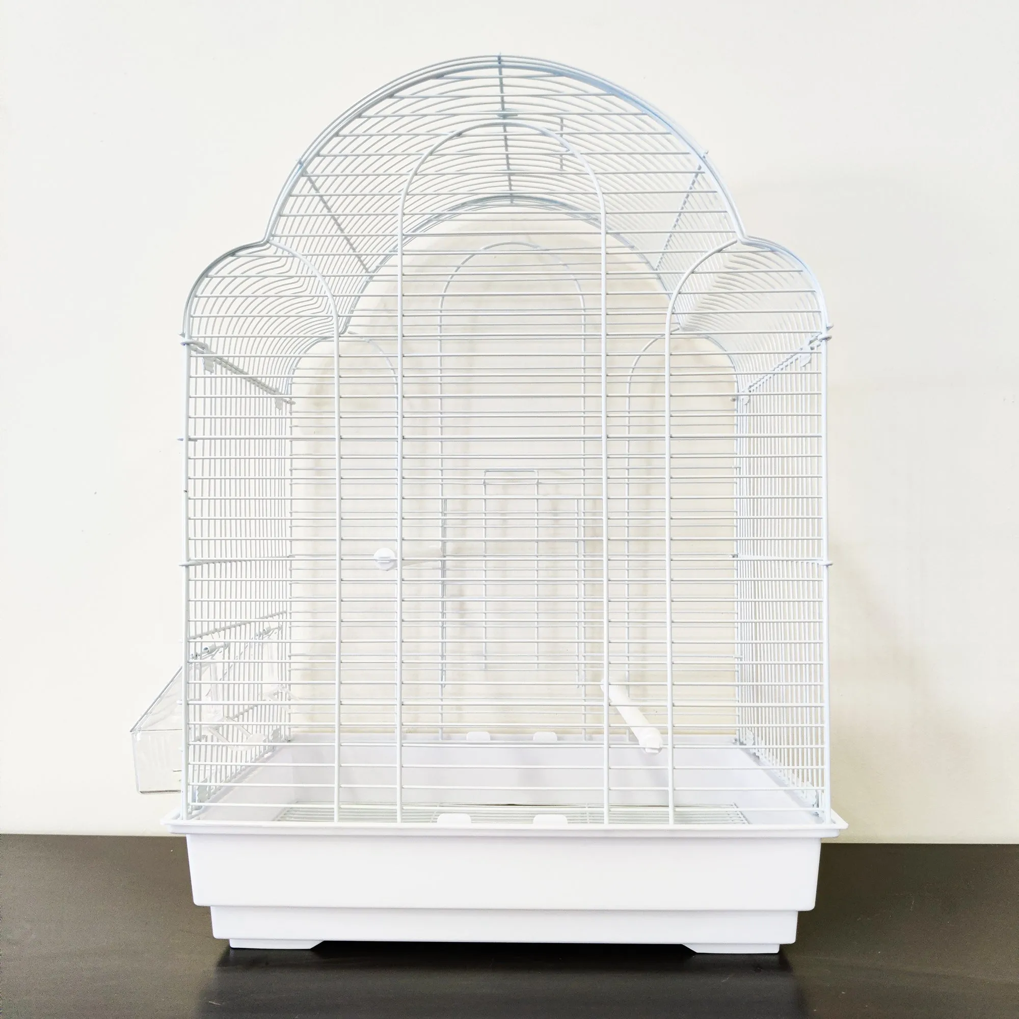 Bird Cage Premium Small Medium Metal Durable Frame Arched Roof White 42x30x57