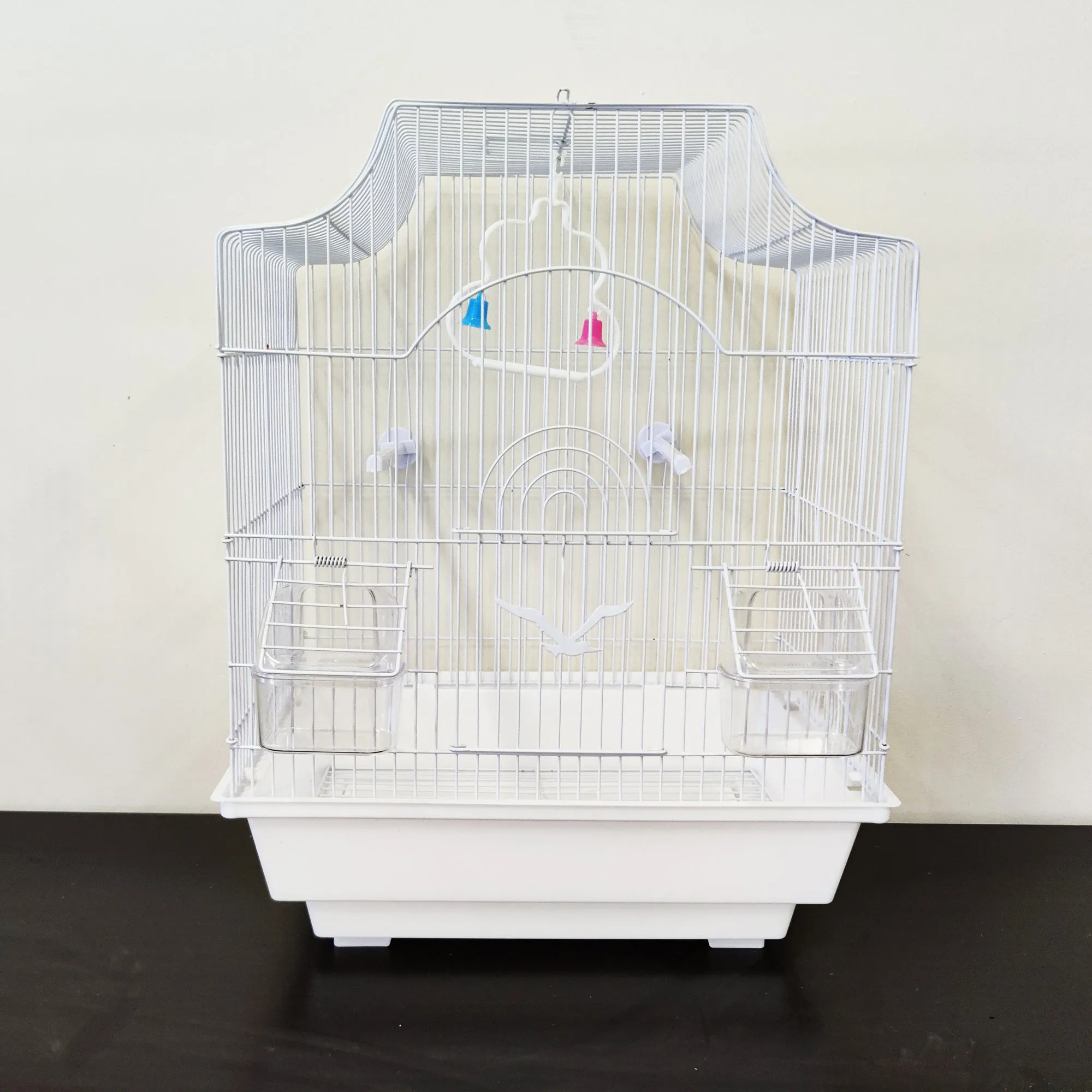 Bird Cage Small Medium Metal Frame Square Roof White Blue 37cm x 28cm x 46cm