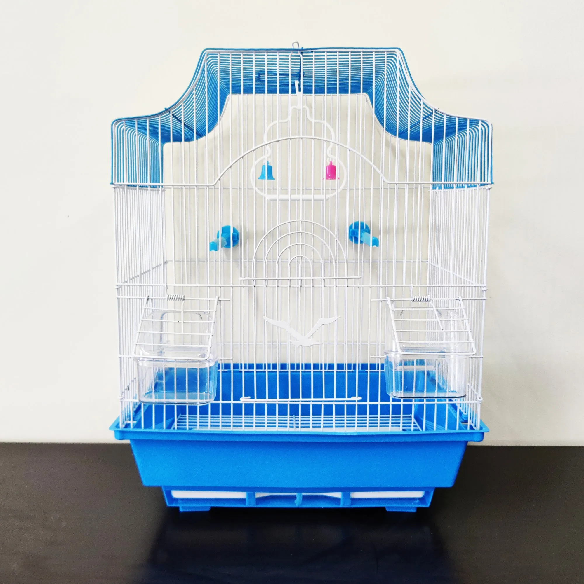 Bird Cage Small Medium Metal Frame Square Roof White Blue 37cm x 28cm x 46cm