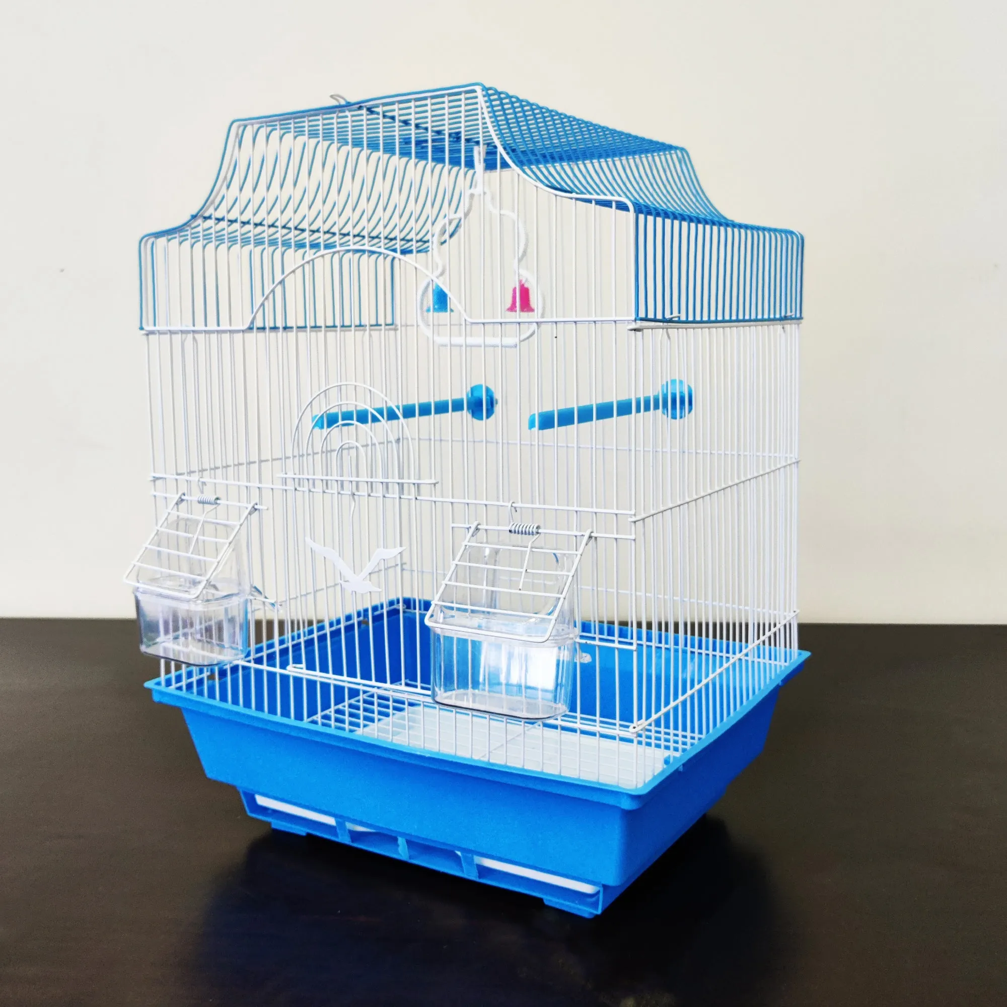 Bird Cage Small Medium Metal Frame Square Roof White Blue 37cm x 28cm x 46cm