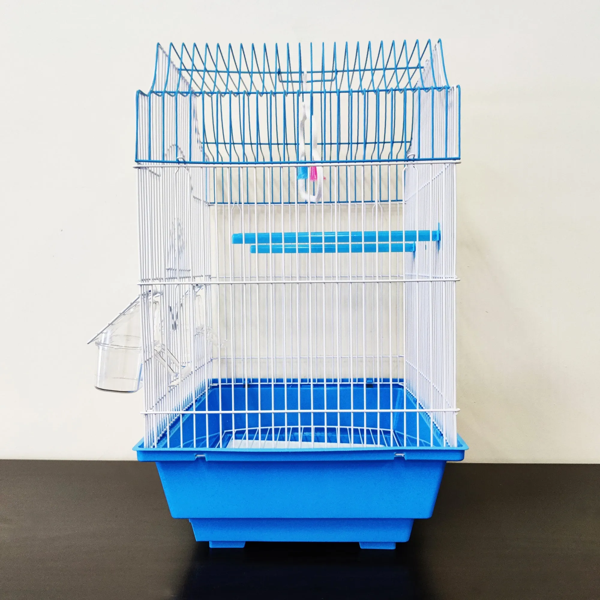 Bird Cage Small Medium Metal Frame Square Roof White Blue 37cm x 28cm x 46cm