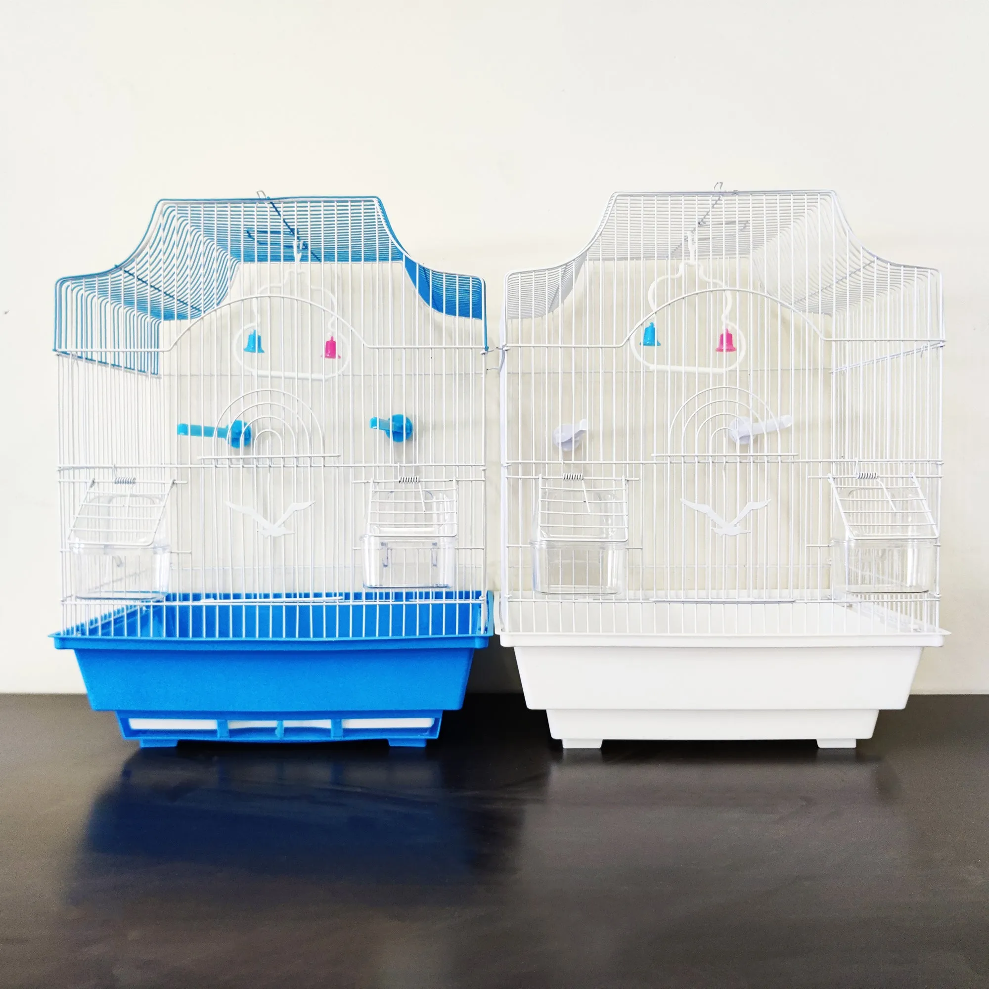 Bird Cage Small Medium Metal Frame Square Roof White Blue 37cm x 28cm x 46cm