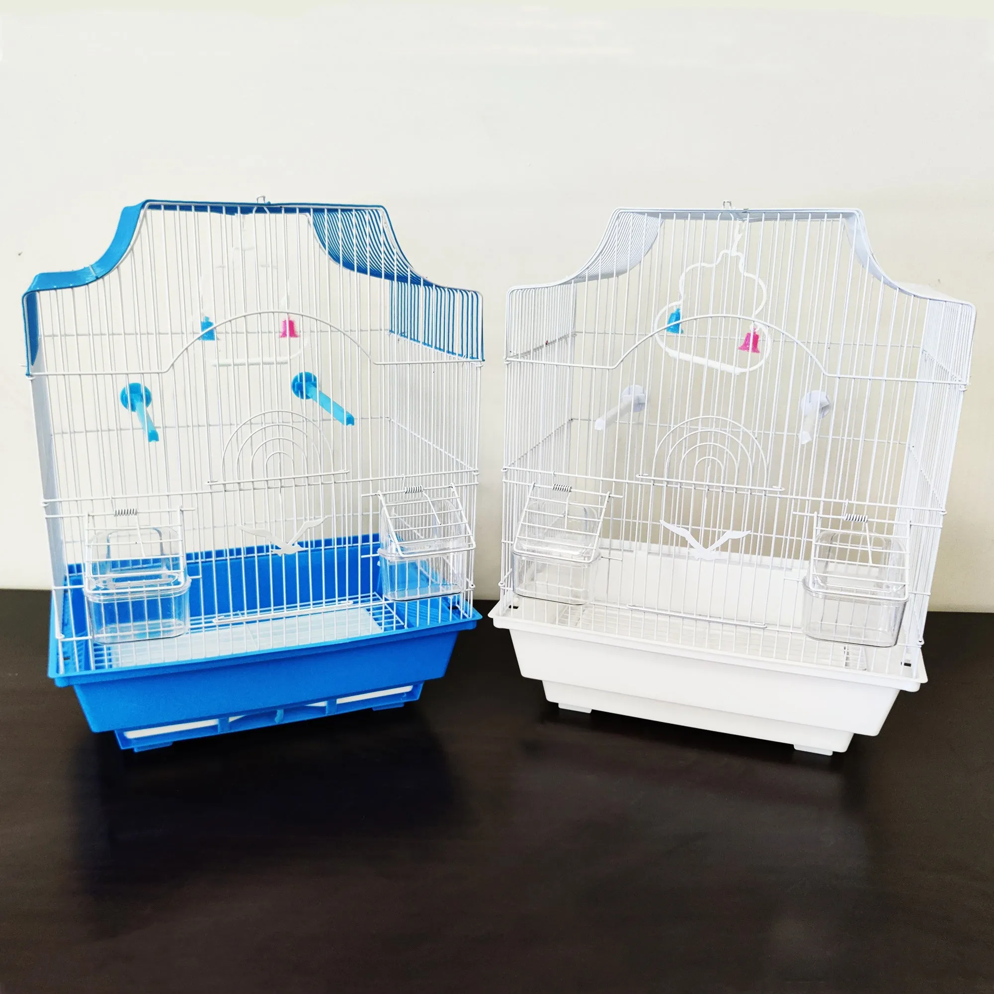 Bird Cage Small Medium Metal Frame Square Roof White Blue 37cm x 28cm x 46cm