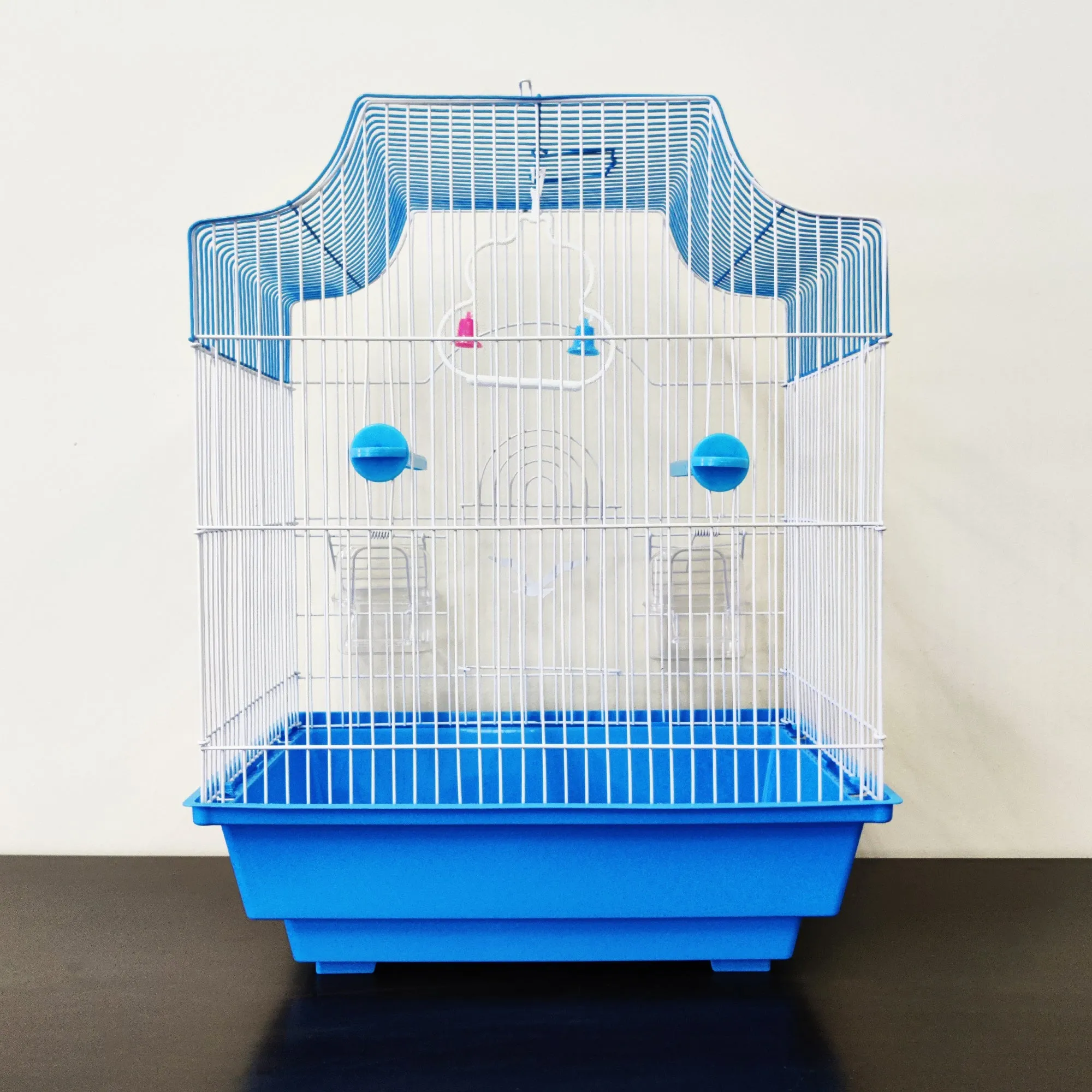 Bird Cage Small Medium Metal Frame Square Roof White Blue 37cm x 28cm x 46cm