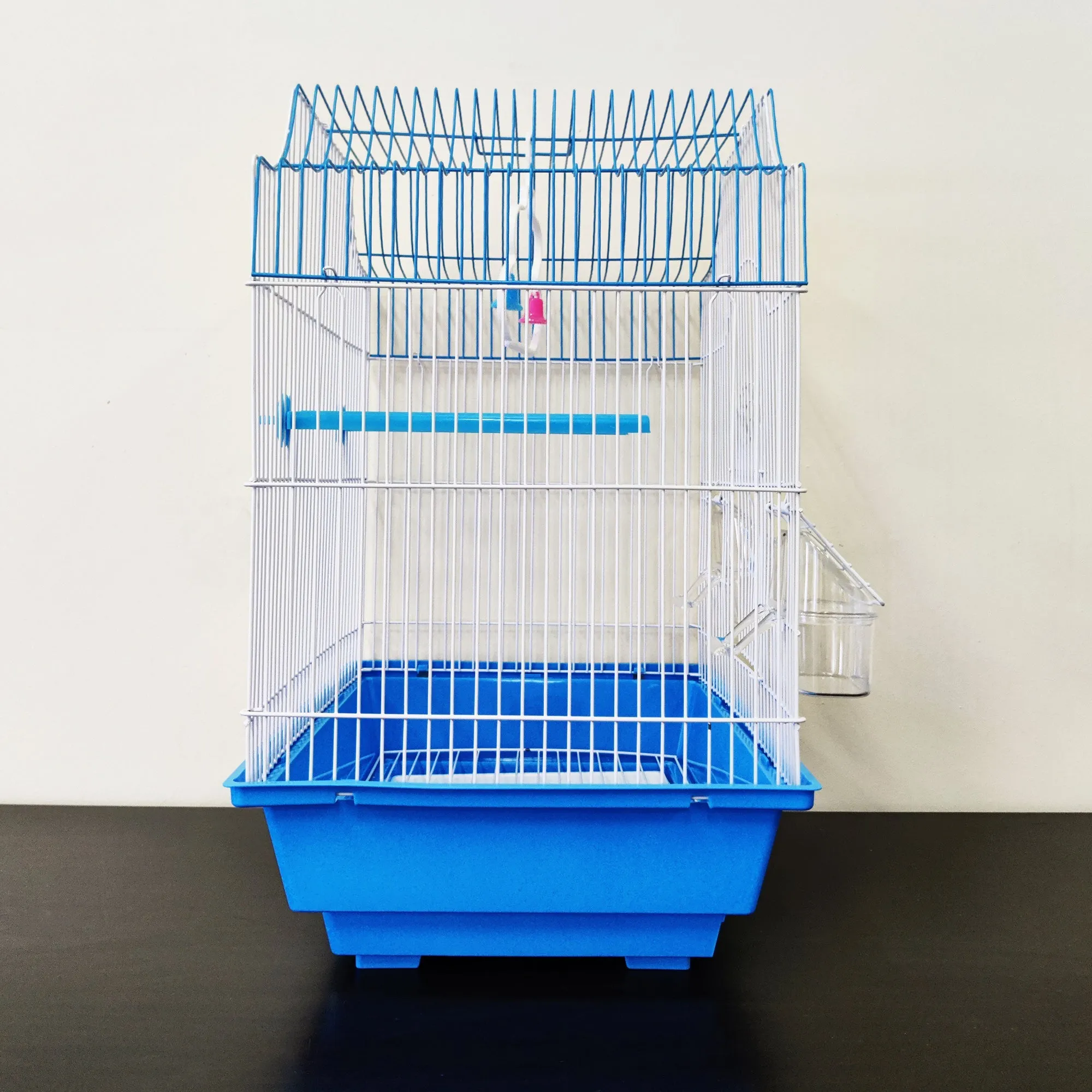 Bird Cage Small Medium Metal Frame Square Roof White Blue 37cm x 28cm x 46cm