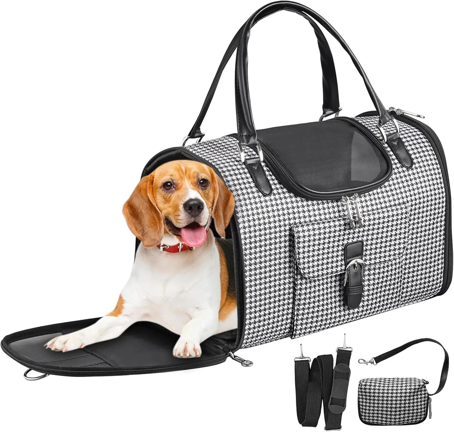 Cat, Dog Carrier for Small Medium Cats Puppies up to 15 Lbs, Airline Approved Pet Carrier Soft Sided with Safety Zippers, Collapsible for Travel, Walk, Veterinary Visit 15.7*10.2*7.8 inches