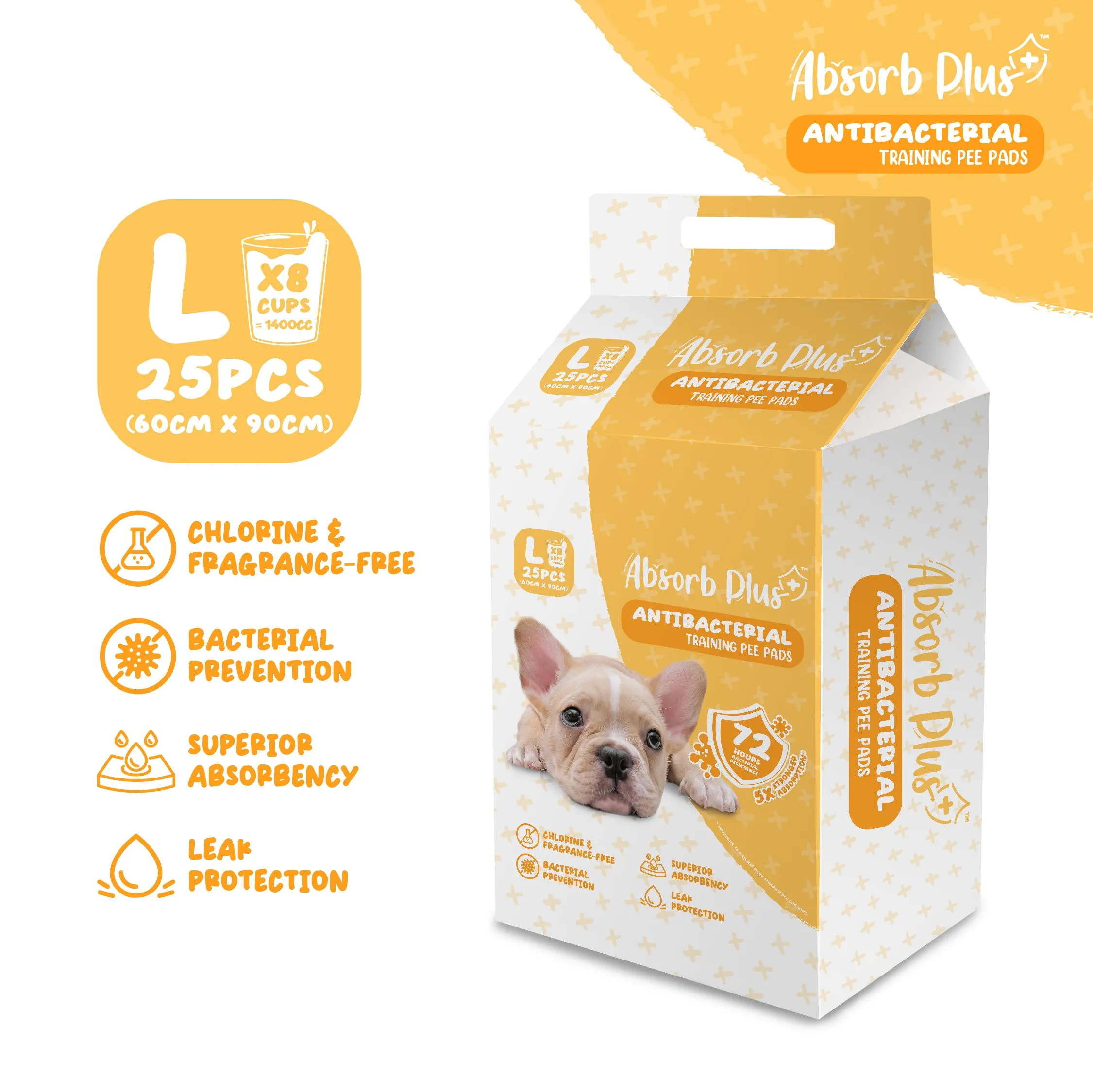 [CTN OF 8] Absorb Plus Antibacterial Pee Pad Pet Sheets - L (8x25pcs) | 60cm x 90cm