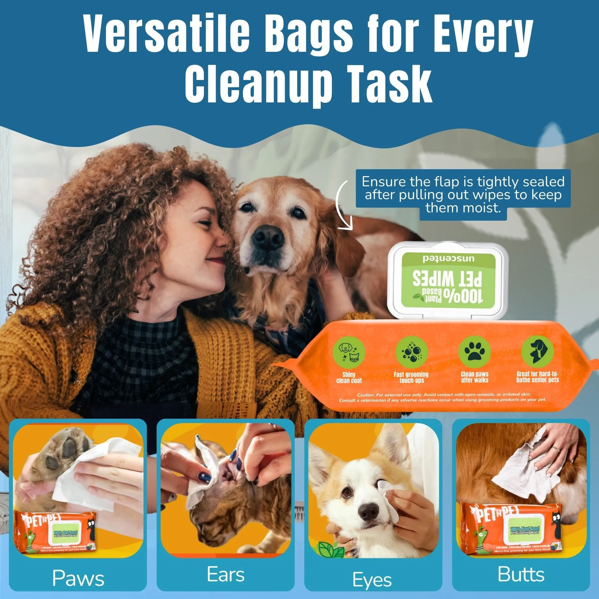 Dog Wipes Cleaning Deodorizing 100 Count
