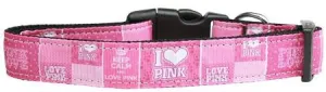 I Heart Pink Nylon Dog Collar Large