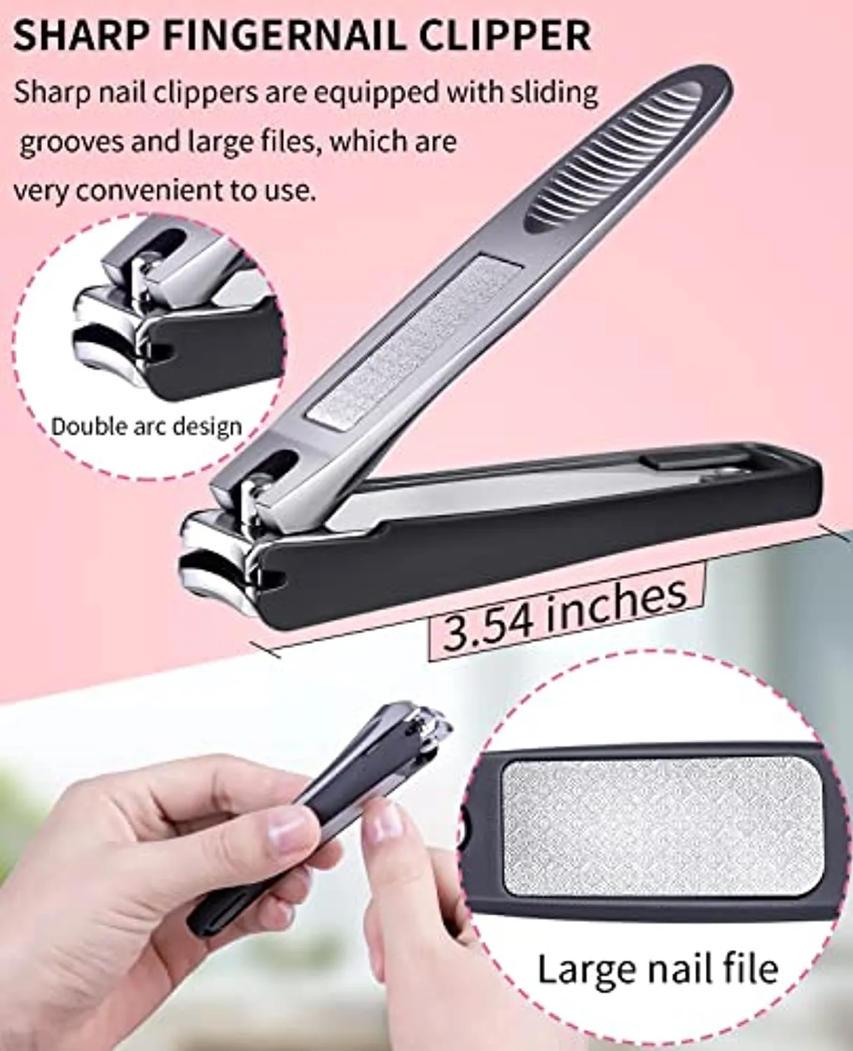 JSOTOS Nail Clippers Set, Stainless Fingernail Clippers and Toenail Clippers Set, Ingrown Toe Nail Clippers Adult Thick Nails Long Handle for Men Women Seniors (3Pcs)