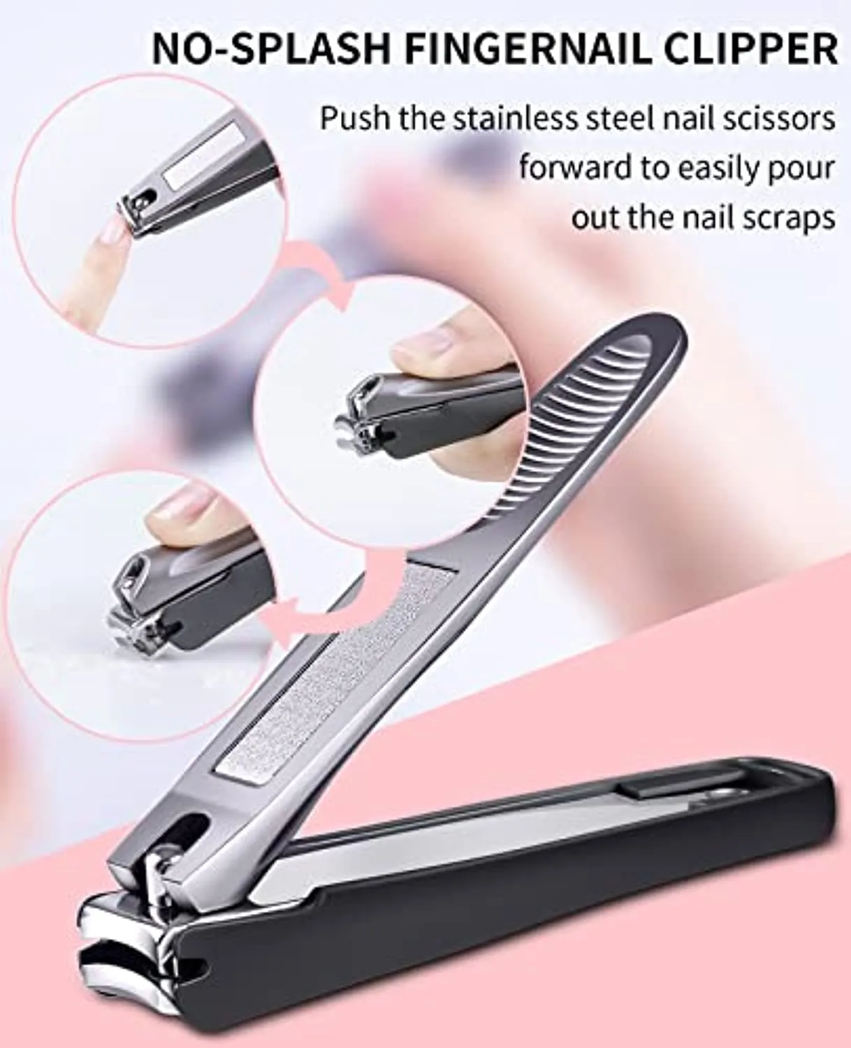 JSOTOS Nail Clippers Set, Stainless Fingernail Clippers and Toenail Clippers Set, Ingrown Toe Nail Clippers Adult Thick Nails Long Handle for Men Women Seniors (3Pcs)