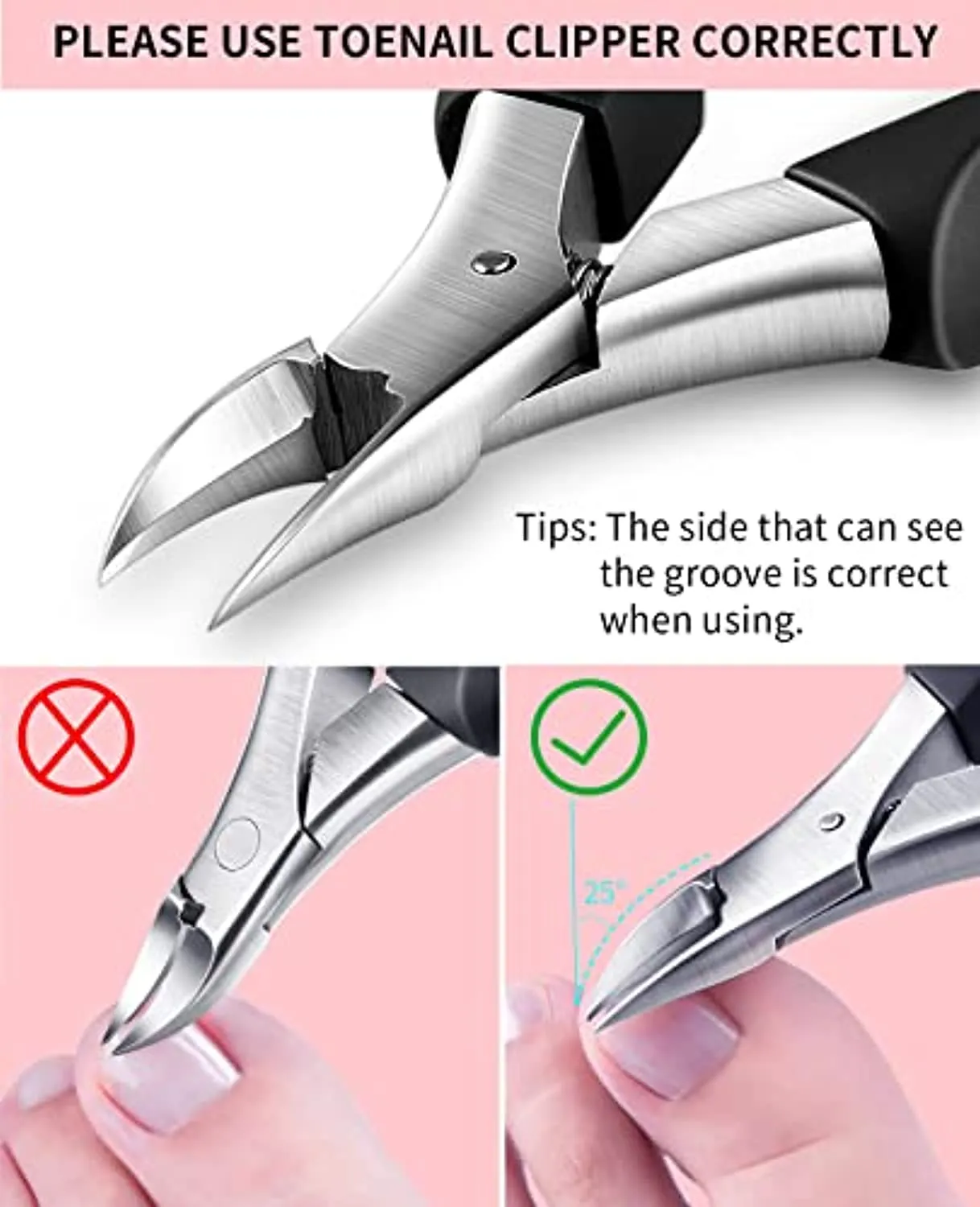 JSOTOS Nail Clippers Set, Stainless Fingernail Clippers and Toenail Clippers Set, Ingrown Toe Nail Clippers Adult Thick Nails Long Handle for Men Women Seniors (3Pcs)