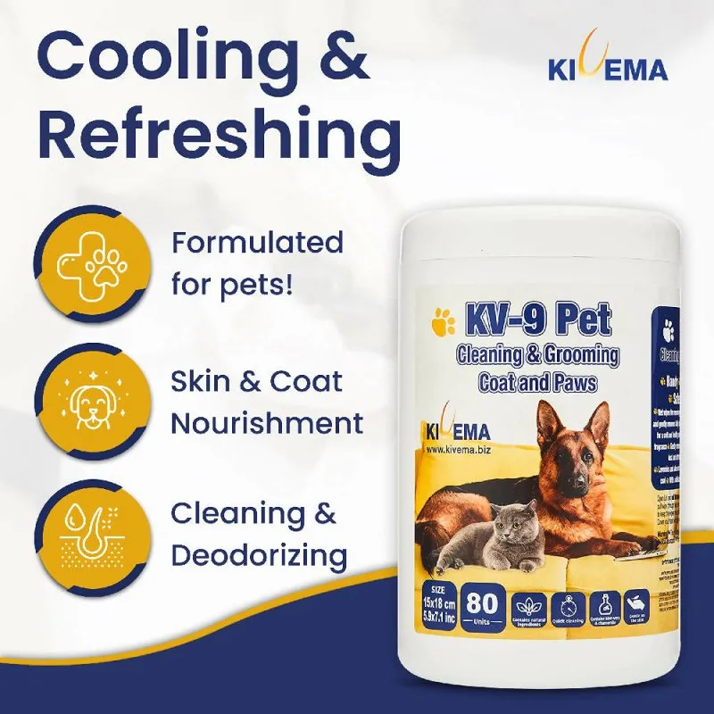 KIVEMA Daily Pet Wipes | Hypoallergenic Dog Wipes | Dog Grooming Wipes | Removes Dirt Unscented Cat and Dog Wipes Pack of 80
