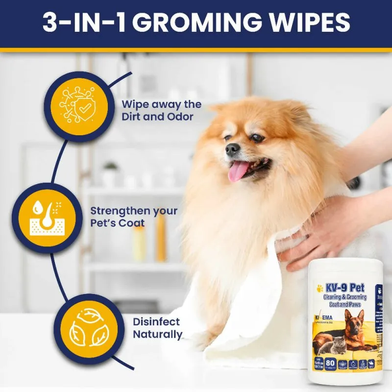KIVEMA Daily Pet Wipes | Hypoallergenic Dog Wipes | Dog Grooming Wipes | Removes Dirt Unscented Cat and Dog Wipes Pack of 80
