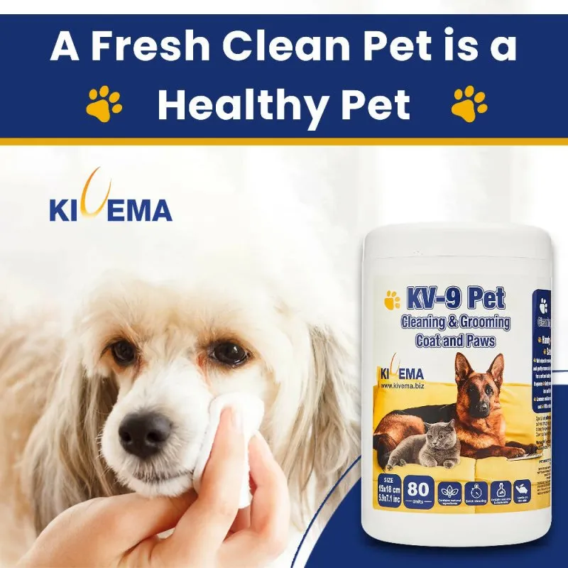 KIVEMA Daily Pet Wipes | Hypoallergenic Dog Wipes | Dog Grooming Wipes | Removes Dirt Unscented Cat and Dog Wipes Pack of 80
