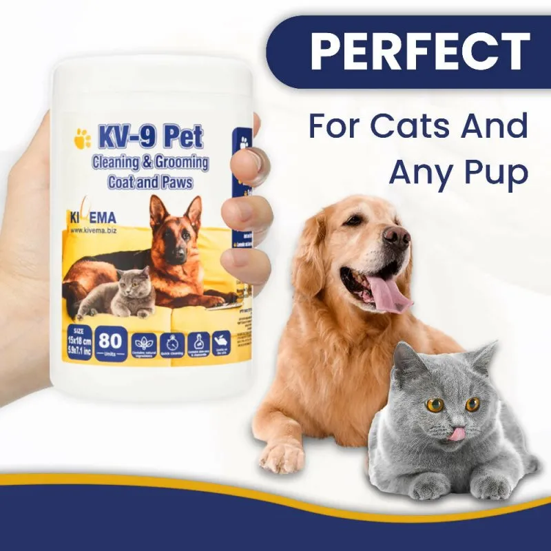 KIVEMA Daily Pet Wipes | Hypoallergenic Dog Wipes | Dog Grooming Wipes | Removes Dirt Unscented Cat and Dog Wipes Pack of 80