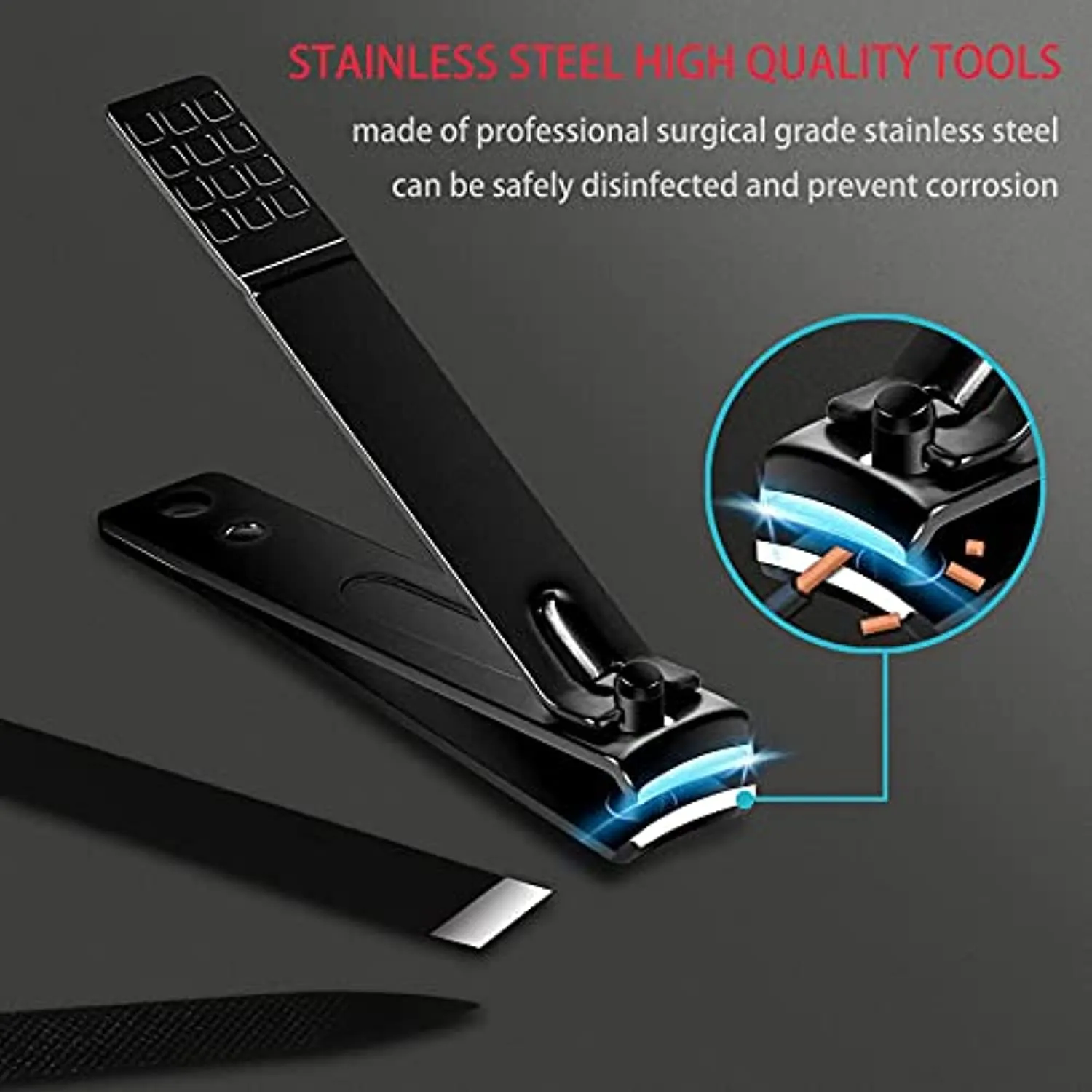 Manicure set, manicure set for men and women- premium stainless steel, Nail Scissors Nail File Ear Pick Tweezers Nose Hair Scissors with Black Leather Travel Case SET 18P (Black)
