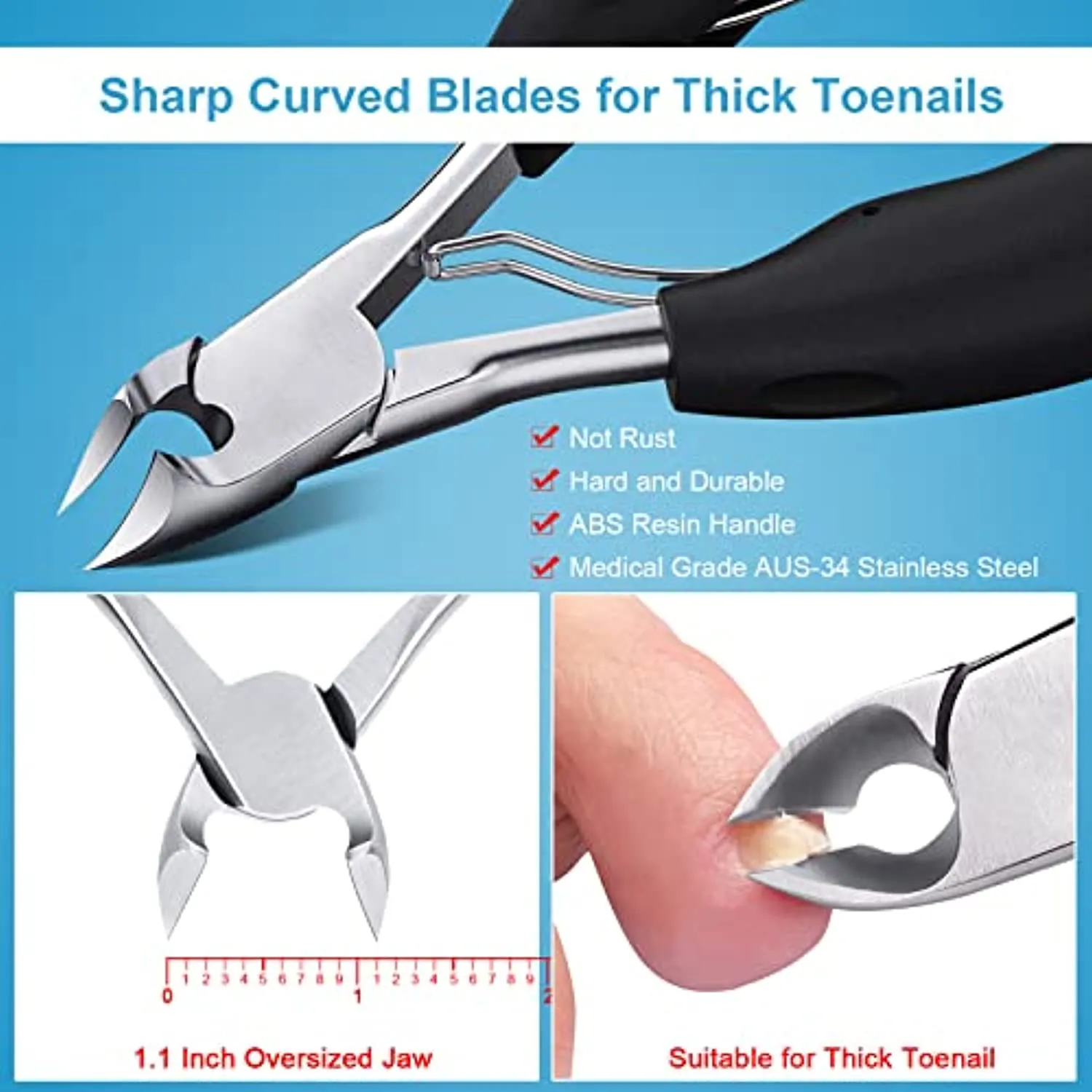 Orelex Nail Clippers for Thick Nails, Toenail Clippers Ingrown Toenail Tool for Men and Adults, Seniors, Predicure, Professional, Super Sharp Curved Blade Grooming Tool